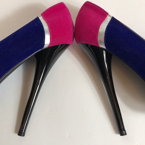 Shi by Journeys Pink & Blue Colorblock Peep-Toe Heels – Size 6.5 - Picture 5 of 7